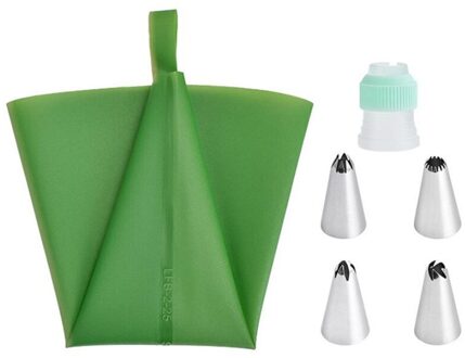 4Pcs Icing Piping Tips En 1 Adapter 1 Siliconen Pastry Tassen Cake Rvs Tulp Icing Nozzle Converter Decorating tool leger groen