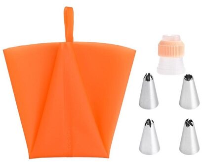 4Pcs Icing Piping Tips En 1 Adapter 1 Siliconen Pastry Tassen Cake Rvs Tulp Icing Nozzle Converter Decorating tool oranje