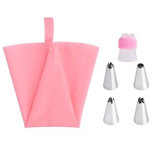 4Pcs Icing Piping Tips En 1 Adapter 1 Siliconen Pastry Tassen Cake Rvs Tulp Icing Nozzle Converter Decorating tool roze