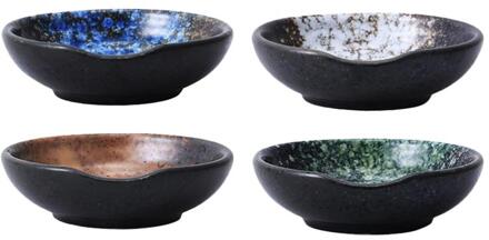 4Pcs Japanse Stijl Keramische Dompelen Platen Saus Azijn Schotel Kruiden Gerechten Japanse Keramische Gerechten (Assorti Kleur)