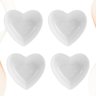 4Pcs Keramische Relish Plaat Hartvormige Kruiden Schotel Snack Plaat Mini Voedsel Dompelen Bowls Voorgerecht Platen wit