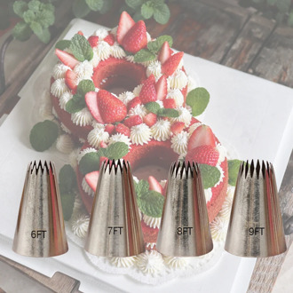 4pcs Large Icing Piping Nozzles Tips Open Star Pastry Nozzles Tips Cupcake Cookies Cake Decorating Tips #6FT #7FT #8FT #9FT