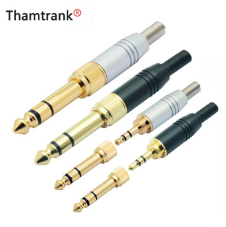 4pcs/lot 3 poles 3.5mm stereo male plug screw-in 3.5mm female jack to 3 pole 6.35mm plug adapter 2 in 1 audio connector