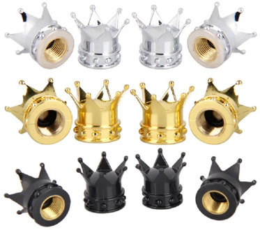 4pcs/lot Bicycle Tire Valve Caps Universal Dustproof Gold Crown Tyre Wheel Stem Air Valve Caps Tire Valve Auto Truck Bike