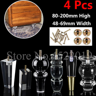 4Pcs M8 Screws Acrylic Furniture DIY Legs Clear Glass Feet ,for End Table Coffee Tables Buffets Cabinet Bed Tea bar Stool