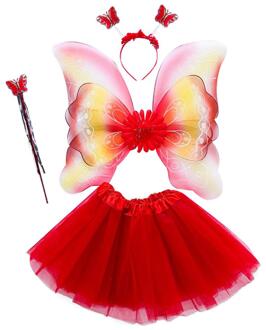 4Pcs Meisjes Fee Kostuum Set Regenboog Vlinder Drie Lagen Tule Tutu Rok Wand Hoofdband Prinses Halloween Party 3-8T 1
