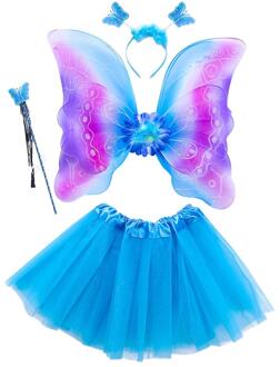 4Pcs Meisjes Fee Kostuum Set Regenboog Vlinder Drie Lagen Tule Tutu Rok Wand Hoofdband Prinses Halloween Party 3-8T
