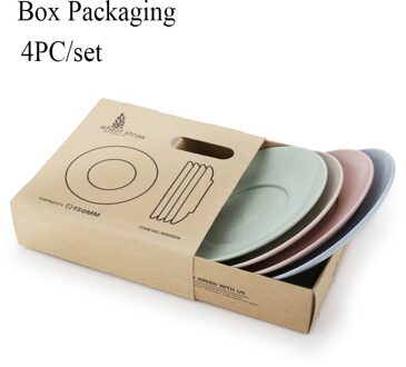 4Pcs Milieuvriendelijke Voedsel Snack Plaat Tarwegras Lunch Diner Dessert Fruitschaal Plaat Servies 4 Kleur Servies doos packaging