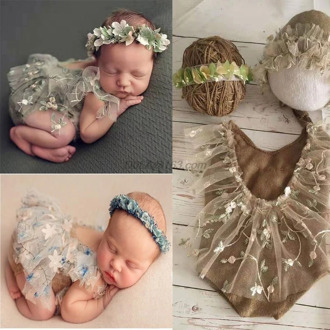 4Pcs Newborn Photography Props Suit Lace Romper Hat Pillow Headband Set Knit Outfits Clothing Infants Shooting Photo Gifts