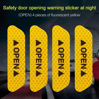 4Pcs Open Auto Reflecterende Tape Waarschuwing Stickers Deur Opening Tips Anti-Collision Stickers Veiligheid Decoratieve Auto Waarschuwing Mark geel