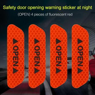 4Pcs Open Auto Reflecterende Tape Waarschuwing Stickers Deur Opening Tips Anti-Collision Stickers Veiligheid Decoratieve Auto Waarschuwing Mark rood