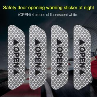 4Pcs Open Auto Reflecterende Tape Waarschuwing Stickers Deur Opening Tips Anti-Collision Stickers Veiligheid Decoratieve Auto Waarschuwing Mark wit