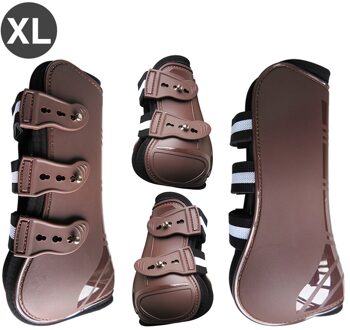 4Pcs Paardensport Been Guard Accessoires Duurzaam Schokabsorberende Springen Paard Pees Laarzen Rijden Front Achterpoten Pu Shell Beschermende bruin XL