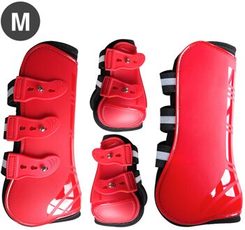 4Pcs Paardensport Been Guard Accessoires Duurzaam Schokabsorberende Springen Paard Pees Laarzen Rijden Front Achterpoten Pu Shell Beschermende rood M