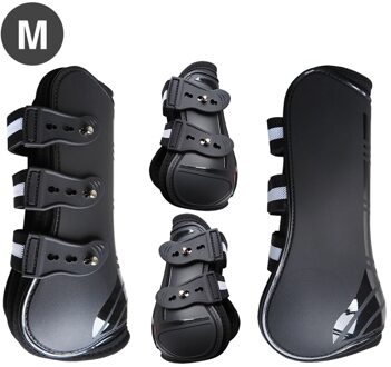 4Pcs Paardensport Been Guard Accessoires Duurzaam Schokabsorberende Springen Paard Pees Laarzen Rijden Front Achterpoten Pu Shell Beschermende zwart M