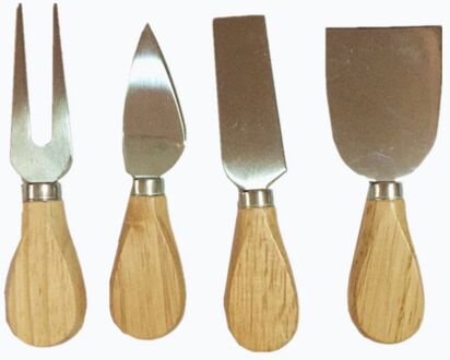 4Pcs Pizza Kaas Mes Set Handige Rvs Keuken Set Eiken Handvat Mes Set