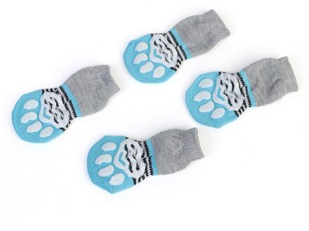 4Pcs Puppy Hond Schoenen Leuke Cartoon Antislip Knit Huisdier Sokken Zachte Warme Hond Laarzen Hond Kat Winter kleding grijs / M