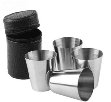 4Pcs Reizen Outdoor Praktische Rvs Cups 30Ml Shots Set Bril Voor Whisky Wijn Draagbare Set Met Case ideaal