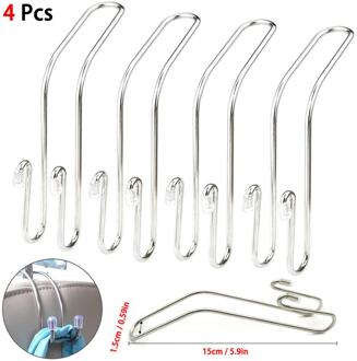 4Pcs Rvs Auto Car Seat Terug Haken Hangers Organizer Universele Multifunctionele Opslag Haken Huis Opslag Haak