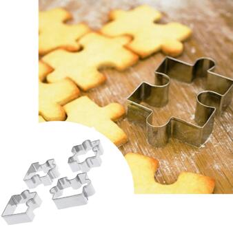 4pcs Rvs Cookie Cutter Mold Fondant Cookies Cutter Puzzel Stuk Cookie Groente Fruit Patroon Cutter Frame Bakvormen