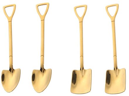 4Pcs Rvs Schop Koffie Lepel Set Schop Thee Lepels Ijs Theelepels Servies Set Keuken Accessoires 4stk goud (A B)
