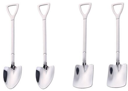 4Pcs Rvs Schop Koffie Lepel Set Schop Thee Lepels Ijs Theelepels Servies Set Keuken Accessoires 4stk zilver (A B)