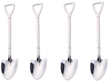 4Pcs Rvs Schop Koffie Lepel Set Schop Thee Lepels Ijs Theelepels Servies Set Keuken Accessoires 4stk zilver A