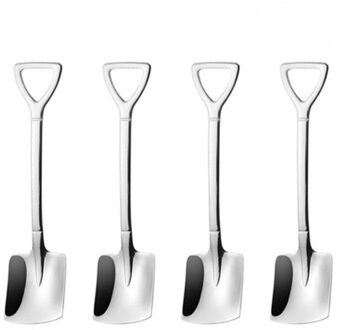 4Pcs Rvs Schop Koffie Lepel Set Schop Thee Lepels Ijs Theelepels Servies Set Keuken Accessoires 4stk zilver B
