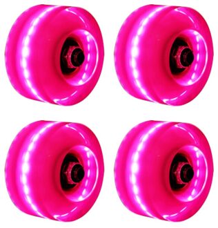 4Pcs Schaatsen Licht Up Sliding Accessoires Lichtgevende Transparant Met Bankroll Lagers Roller Skate Wielen Outdoor Dubbele Rij Pu Roze
