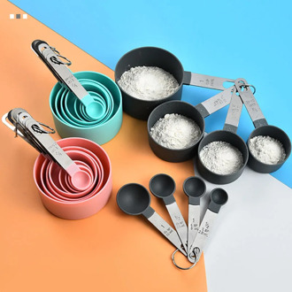 4Pcs/Set Multifunctional Measuring Spoon Kitchen Tools Household Items Stainless Steel Handle Measuring Cup Plastic Scale Baking