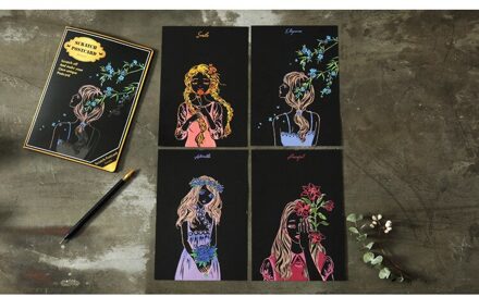 4pcs/Set Postcard Style City Night Scene Scratch Painting Colorful Scratch Painting Set Children's Stationery 1