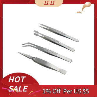 4Pcs/Set Precision Tweezers Stainless Steel Thick Electronics Forceps Eyebrow Tweezers Anti-Skid Makeup Repair Multi Tools