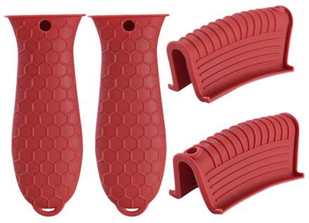 4Pcs Silicone Anti-Skid Pot Houders Anti-Brandwonden Pot Handvat Protectors rood