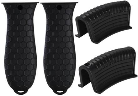 4Pcs Silicone Anti-Skid Pot Houders Anti-Brandwonden Pot Handvat Protectors zwart