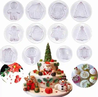 4Pcs Stamp Biscuit Mold Christmas 3D Cookie Plunger Cutter Pastry Decorating Diy Food Fondant Baking Mold