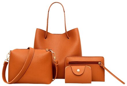 4Pcs Tas Dames Lederen Schoudertas Riem Rits Handtassen Grote Tassen Voor Vrouwen Elegante Dames Handtassen Set 4 stuks Handig Bruin