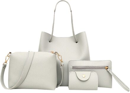 4Pcs Tas Dames Lederen Schoudertas Riem Rits Handtassen Grote Tassen Voor Vrouwen Elegante Dames Handtassen Set 4 stuks Handig wit