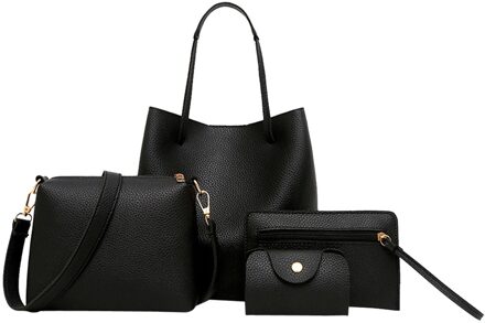 4Pcs Tas Dames Lederen Schoudertas Riem Rits Handtassen Grote Tassen Voor Vrouwen Elegante Dames Handtassen Set 4 stuks Handig zwart