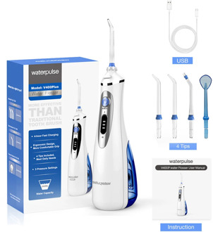 4pcs Tips Portable Oral Irrigator USB Rechargeable Water Flosser Dental Water Jet 240ML Water Tank Waterproof Teeth Cleaner