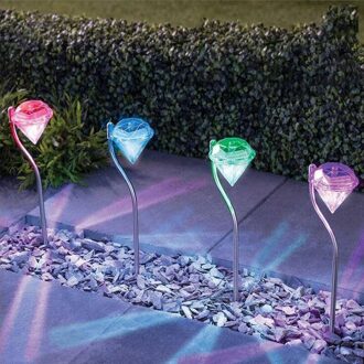 4Pcs Tuin Decoratie Led Solar Licht Lampen Led Diamanten Gazon Licht Outdoor Solar Powered Path Stake Lantaarns Lamp Thuis decor 4stk kleurrijk