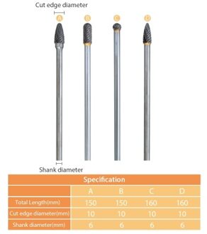 4Pcs Tungsten Steel 1/4'' Shank Rotary Cutting Burrs 10mm Cutting Edge Diameter 150/160mm Length for Carving Polishing Drilling