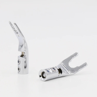 4PCS VSY003R High quality OEM Pure Red Copper Rhodium Plated Spade Plug Screw Locking Spade Fork Banana Plug