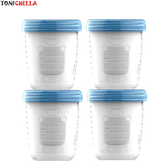 4pieces/ Baby Breast Milk Storage Bottle Collection Infant Newborn Food Freezer Container BPA Free Products Blue 180ml T0393