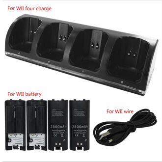 4Port Smart Charger Charging Dock Station Met Oplaadbare Batterijen Usb Data Kabel Voor Wii Game Console Accessoires zwart