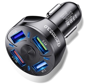 4USB Quick Car Charger Voor Mobiele Telefoon Universele Dual Usb Adapter Voor Iphone 11 Pro Max Mini Adapter Voor Xiaomi samsung zwart