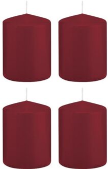 4x Bordeauxrode cilinderkaarsen/stompkaarsen 6x8 cm 29 branduren