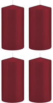 4x Bordeauxrode cilinderkaarsen/stompkaarsen 8x15cm 69 branduren