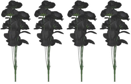 4x Bosje met 6 zwarte rozen halloween decoratie 37 cm