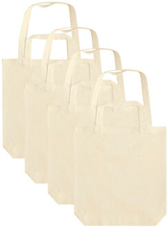 4x canvas tas met dubbel hengsel - beige - 38 x 42 cm- katoen - boodschappen draagtas/shopper