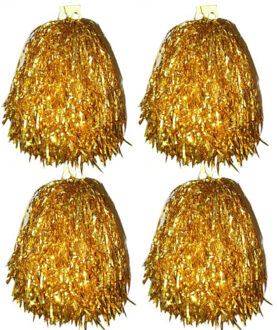 4x Cheerleader cheerballs/pompons goud 33 cm - Cheerleader verkleed accessoire